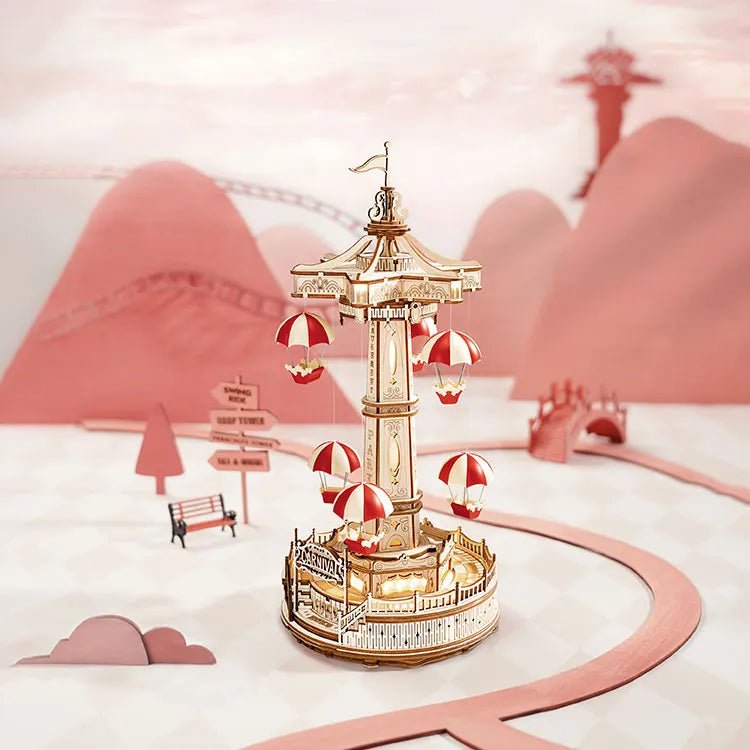 Hőlégballon Torony - 3D Mechanikus Fa Puzzle - Makett Kuckó