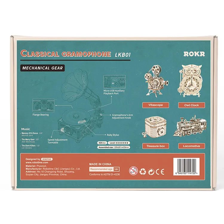 Gramophone - 3D Fa Puzzle ( zenélő ) - Makett Kuckó