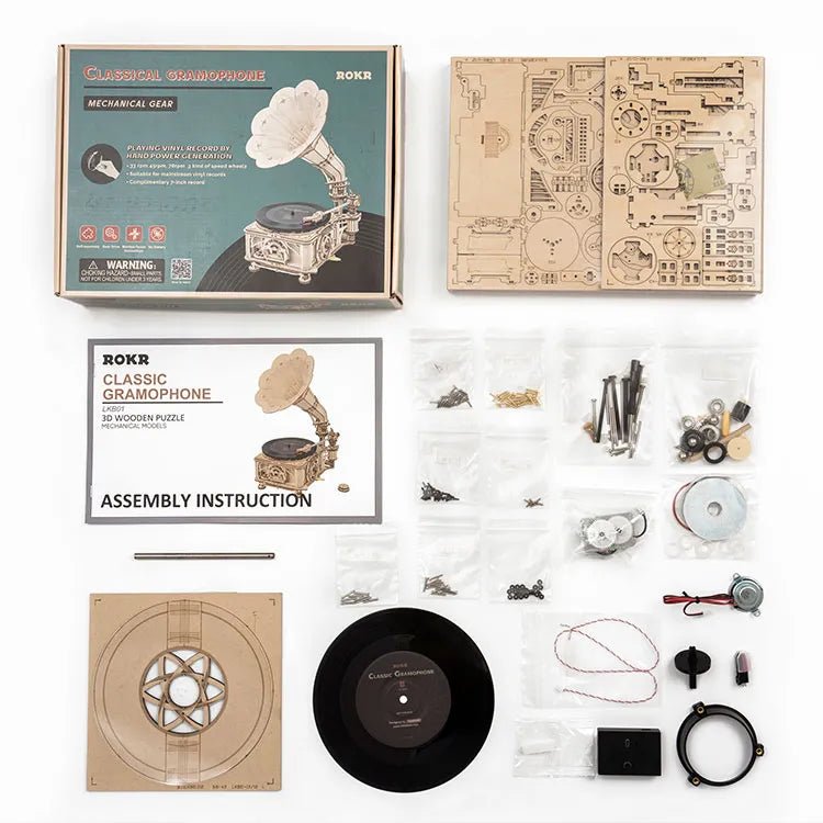 Gramophone - 3D Fa Puzzle ( zenélő ) - Makett Kuckó