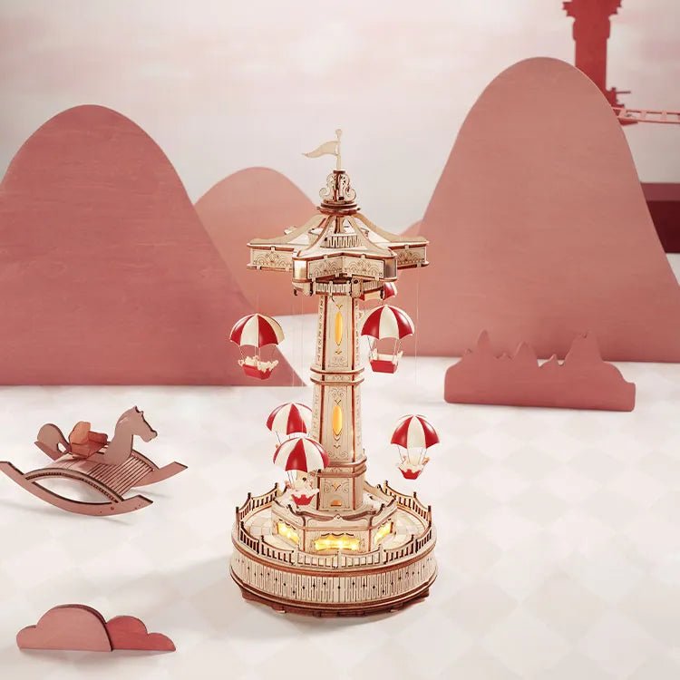 Hőlégballon Torony - 3D Mechanikus Fa Puzzle - Makett Kuckó
