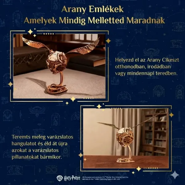 Harry Potter mechanikus Aranycikesz 3D fa makett dísztalpon