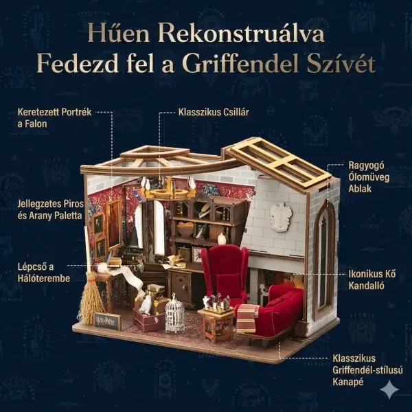 Harry Potter Griffendél klubhelyiség 3D fa makett