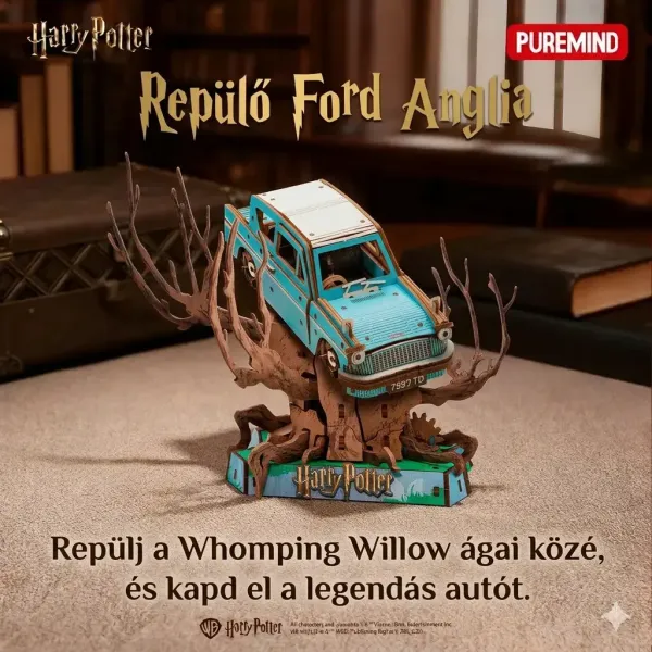 harry-potter-repulo-ford-anglia-furiafuz-3d-makett Harry Potter repülő Ford Anglia autó a Fúriafűz ágai között interaktív 3D fa makett